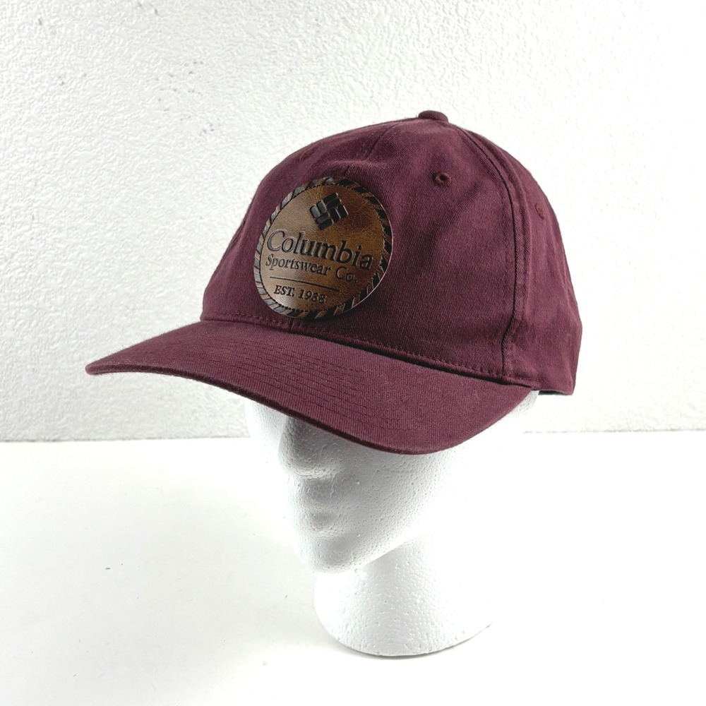 Columbia Baseball Cap Unisex S/M Burgundy Flexfit Logo Patch Hat Outdoor‎ Hiking